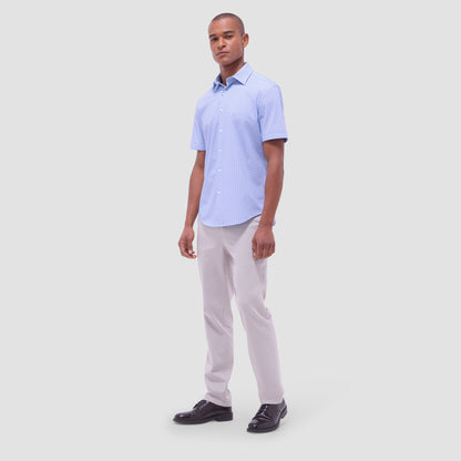 Bugatchi Miles Motorcycle OoohCotton® Short-Sleeve Shirt Air Blue