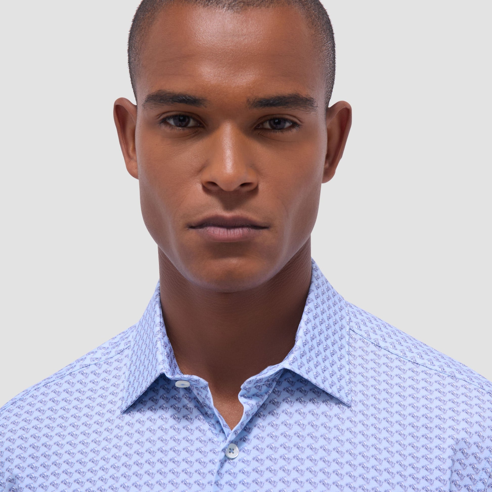 Bugatchi Miles Motorcycle OoohCotton® Short-Sleeve Shirt Air Blue