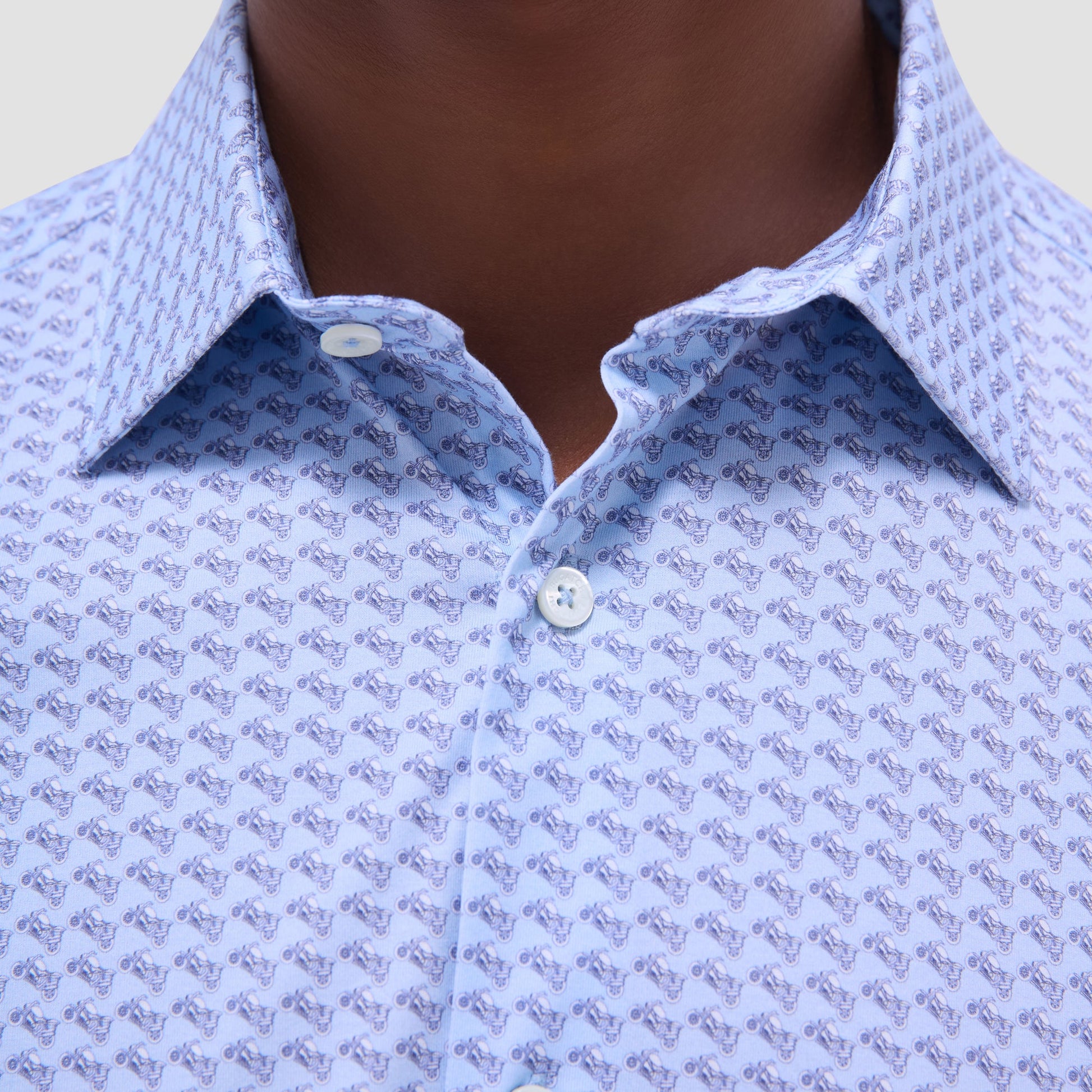Bugatchi Miles Motorcycle OoohCotton® Short-Sleeve Shirt Air Blue