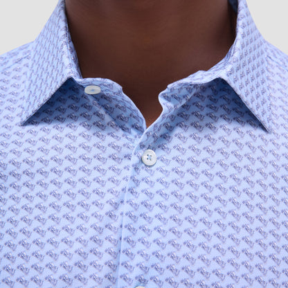Bugatchi Miles Motorcycle OoohCotton® Short-Sleeve Shirt Air Blue