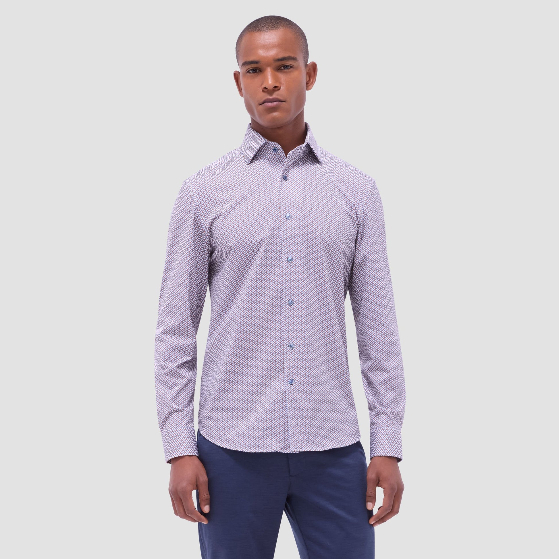Bugatchi Devon Herringbone OoohCotton® Shirt Jaffa