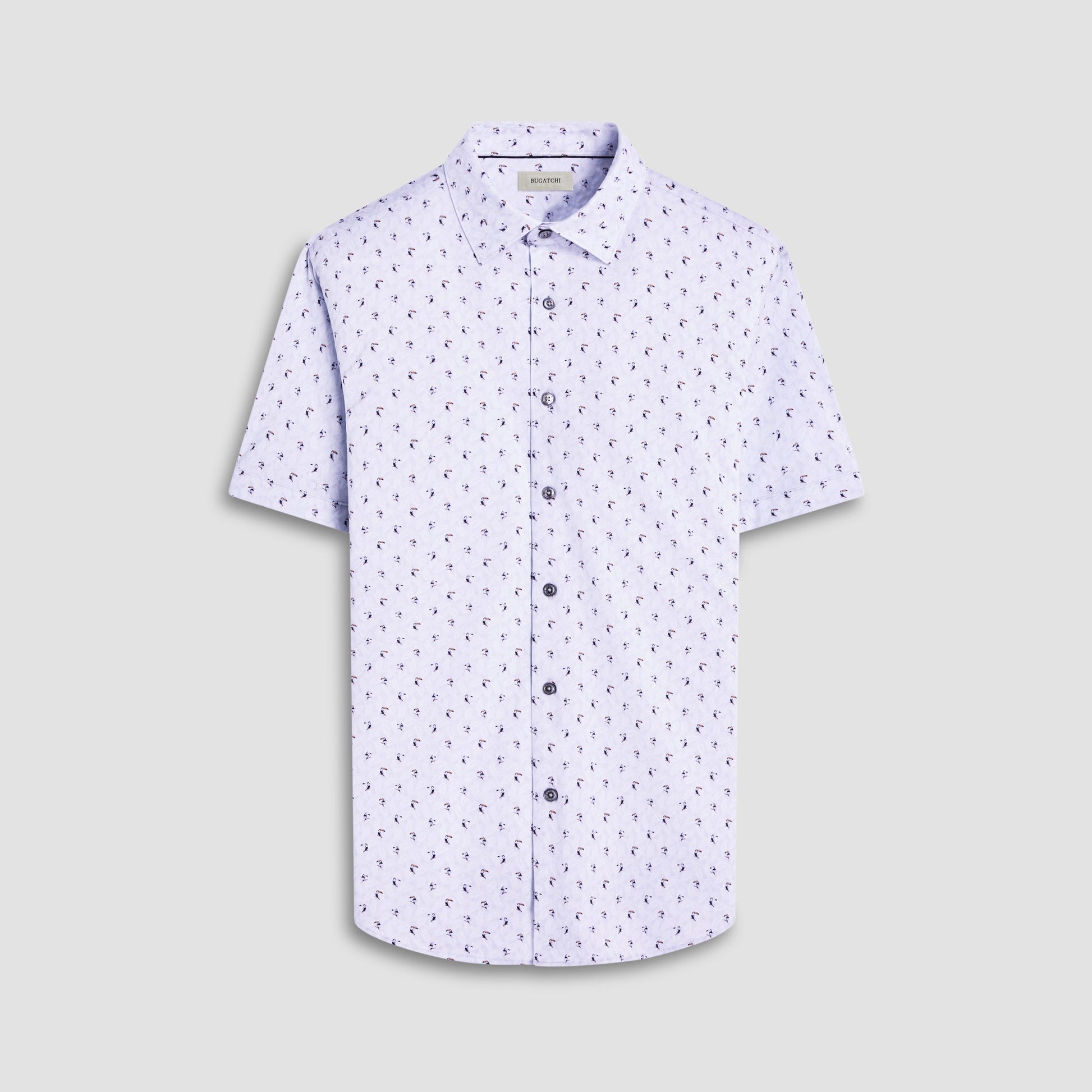 Bugatchi Miles Toucan OoohCotton® Short-Sleeve Shirt Cement