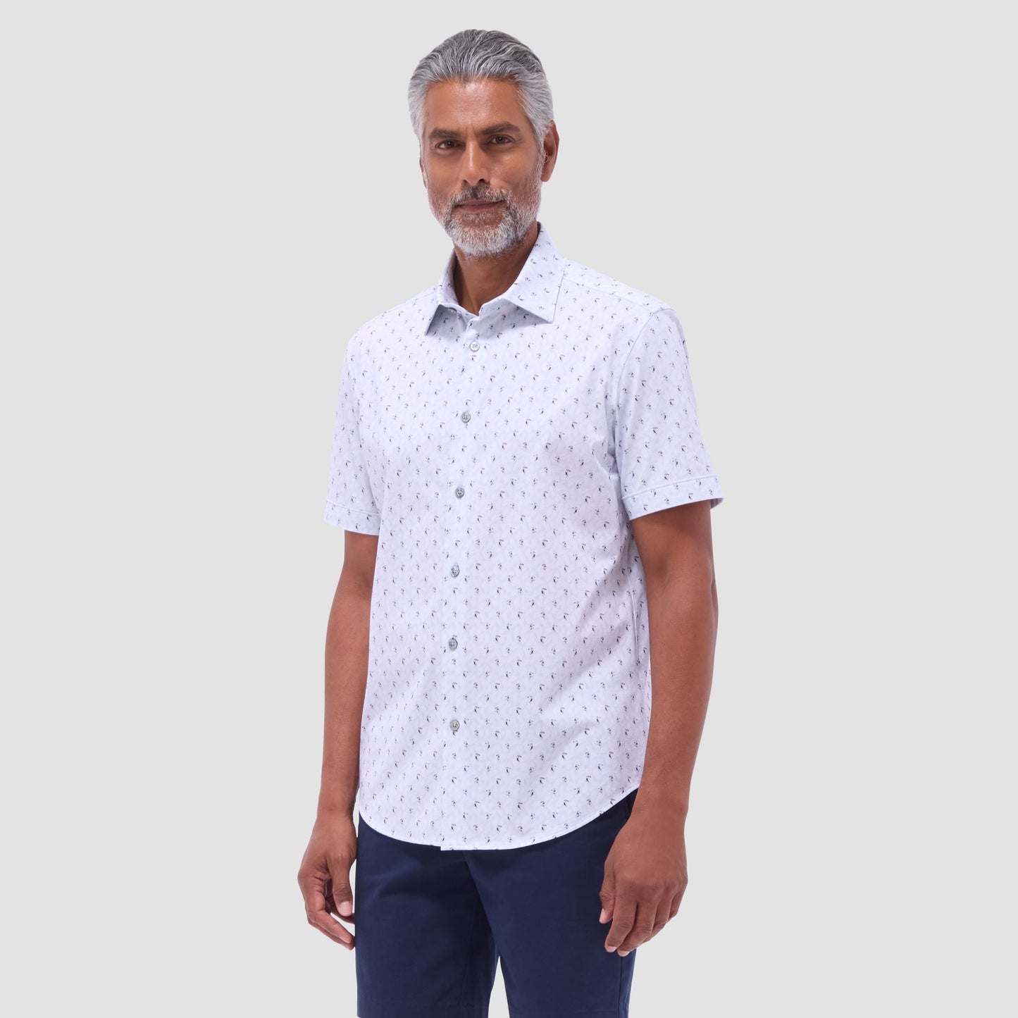 Bugatchi Miles Toucan OoohCotton® Short-Sleeve Shirt Cement