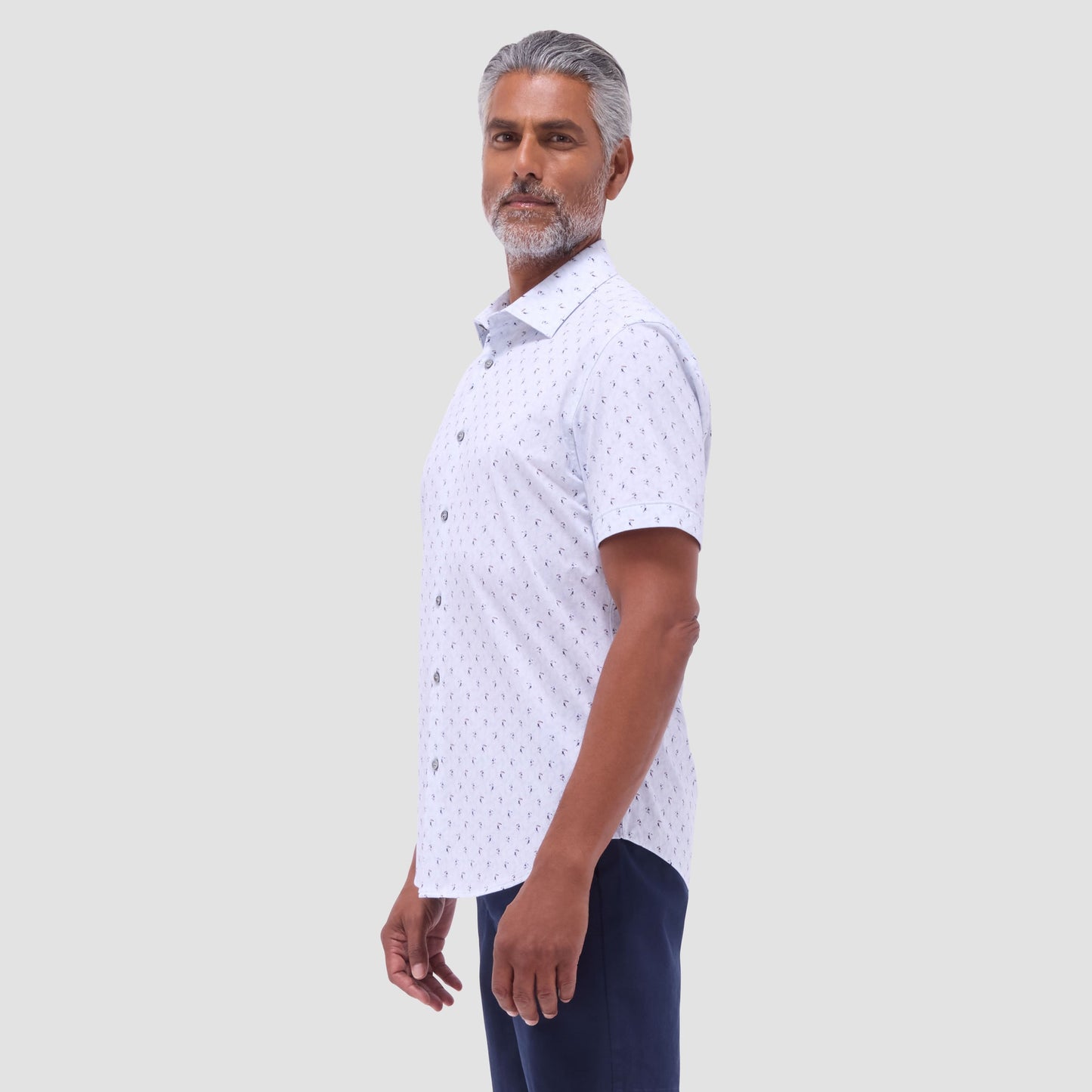 Bugatchi Miles Toucan OoohCotton® Short-Sleeve Shirt Cement