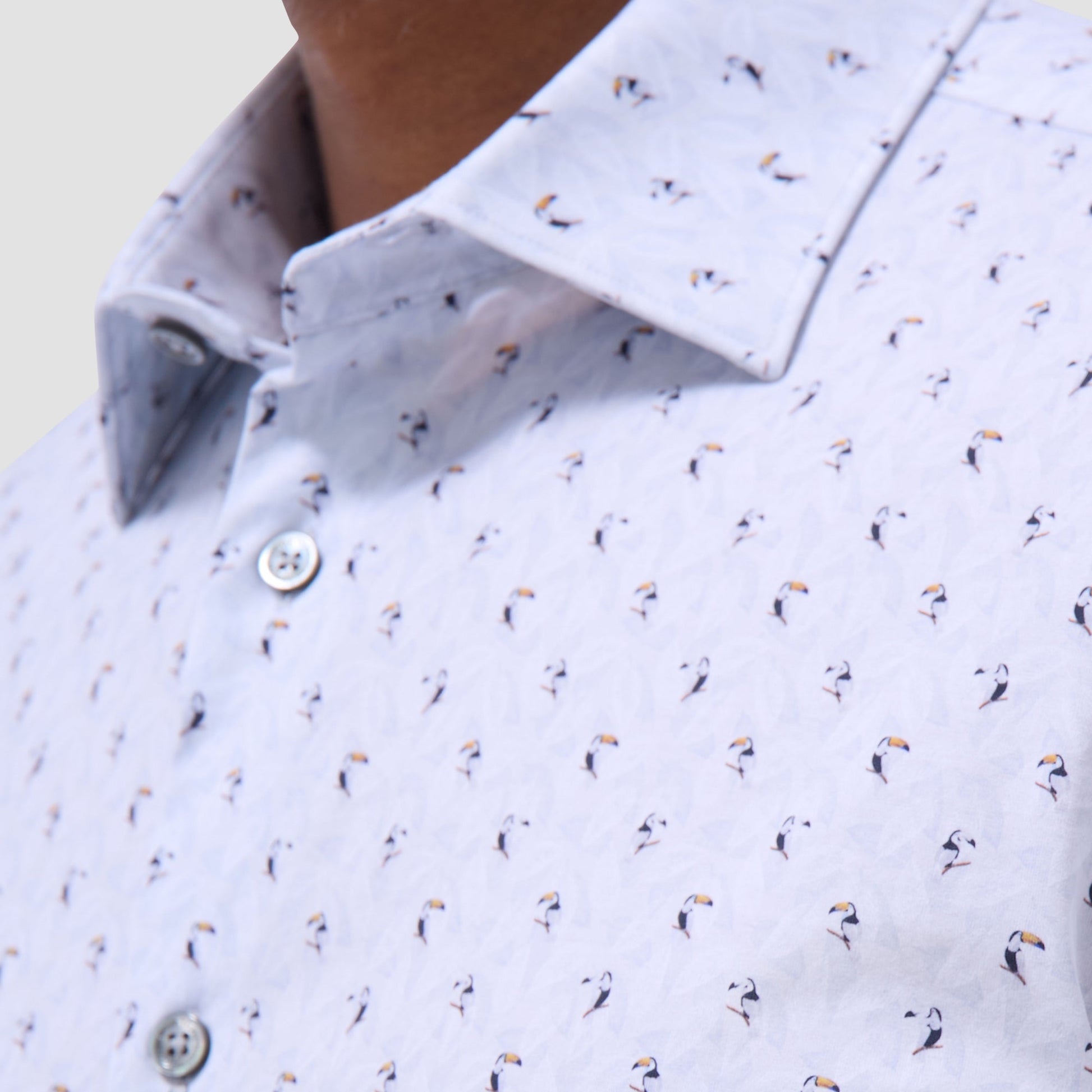 Bugatchi Miles Toucan OoohCotton® Short-Sleeve Shirt Cement