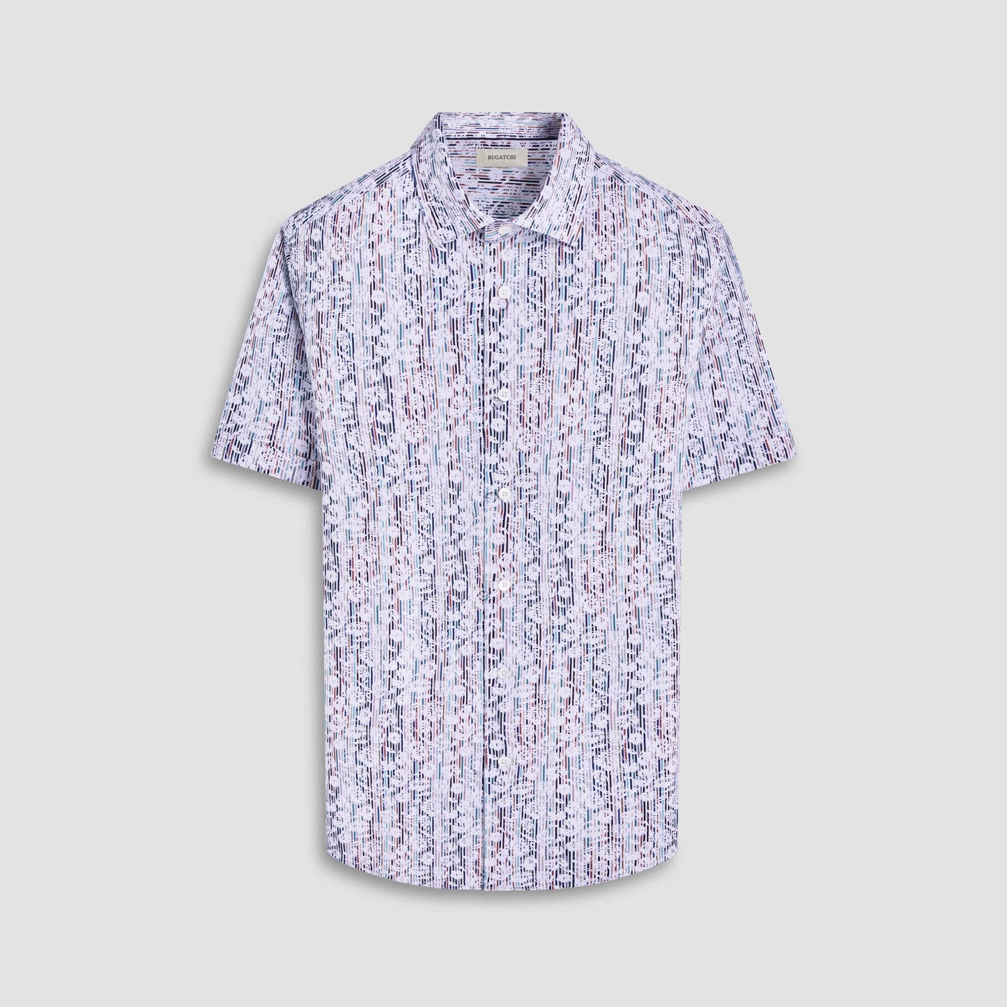 Bugatchi Miles Striped Floral OoohCotton® Short-Sleeve Shirt Cloud Gray