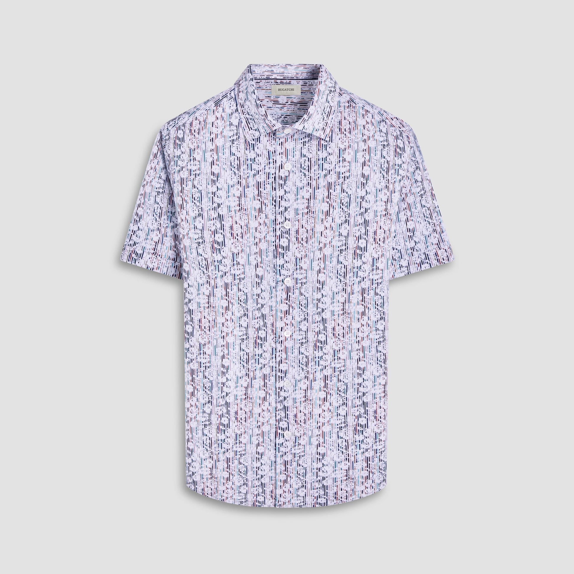 Bugatchi Miles Striped Floral OoohCotton® Short-Sleeve Shirt Cloud Gray