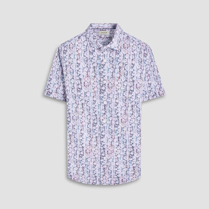 Bugatchi Miles Striped Floral OoohCotton® Short-Sleeve Shirt Cloud Gray