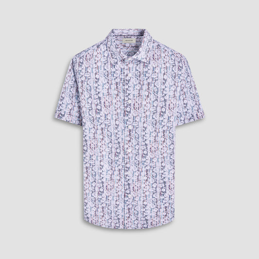 Bugatchi Miles Striped Floral OoohCotton® Short-Sleeve Shirt Cloud Gray