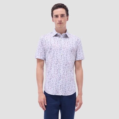 Bugatchi Miles Striped Floral OoohCotton® Short-Sleeve Shirt Cloud Gray