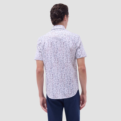 Bugatchi Miles Striped Floral OoohCotton® Short-Sleeve Shirt Cloud Gray