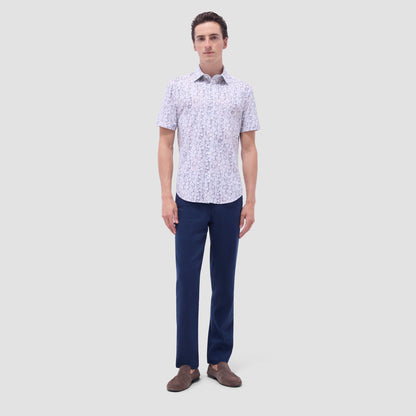 Bugatchi Miles Striped Floral OoohCotton® Short-Sleeve Shirt Cloud Gray
