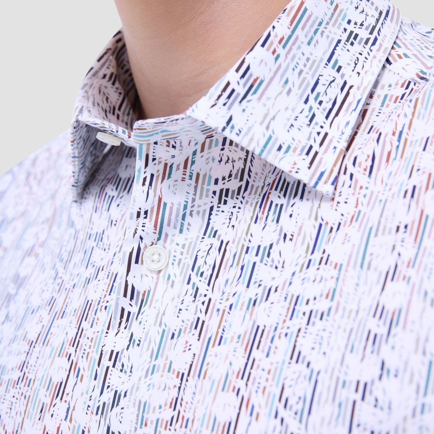 Bugatchi Miles Striped Floral OoohCotton® Short-Sleeve Shirt Cloud Gray