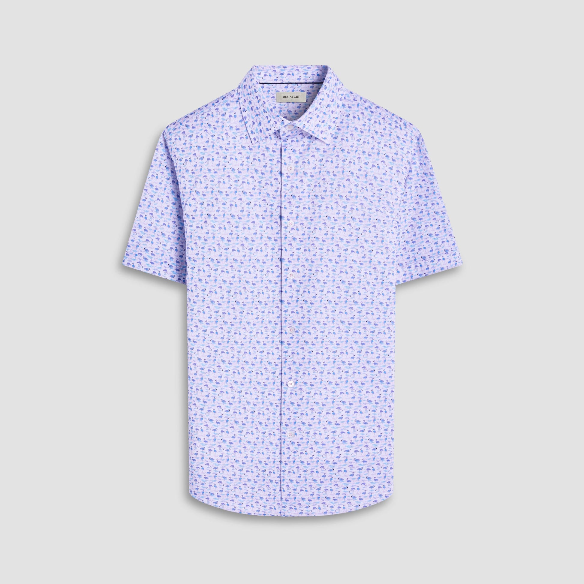 Bugatchi Miles Flamingo OoohCotton® Short-Sleeve Shirt Pink