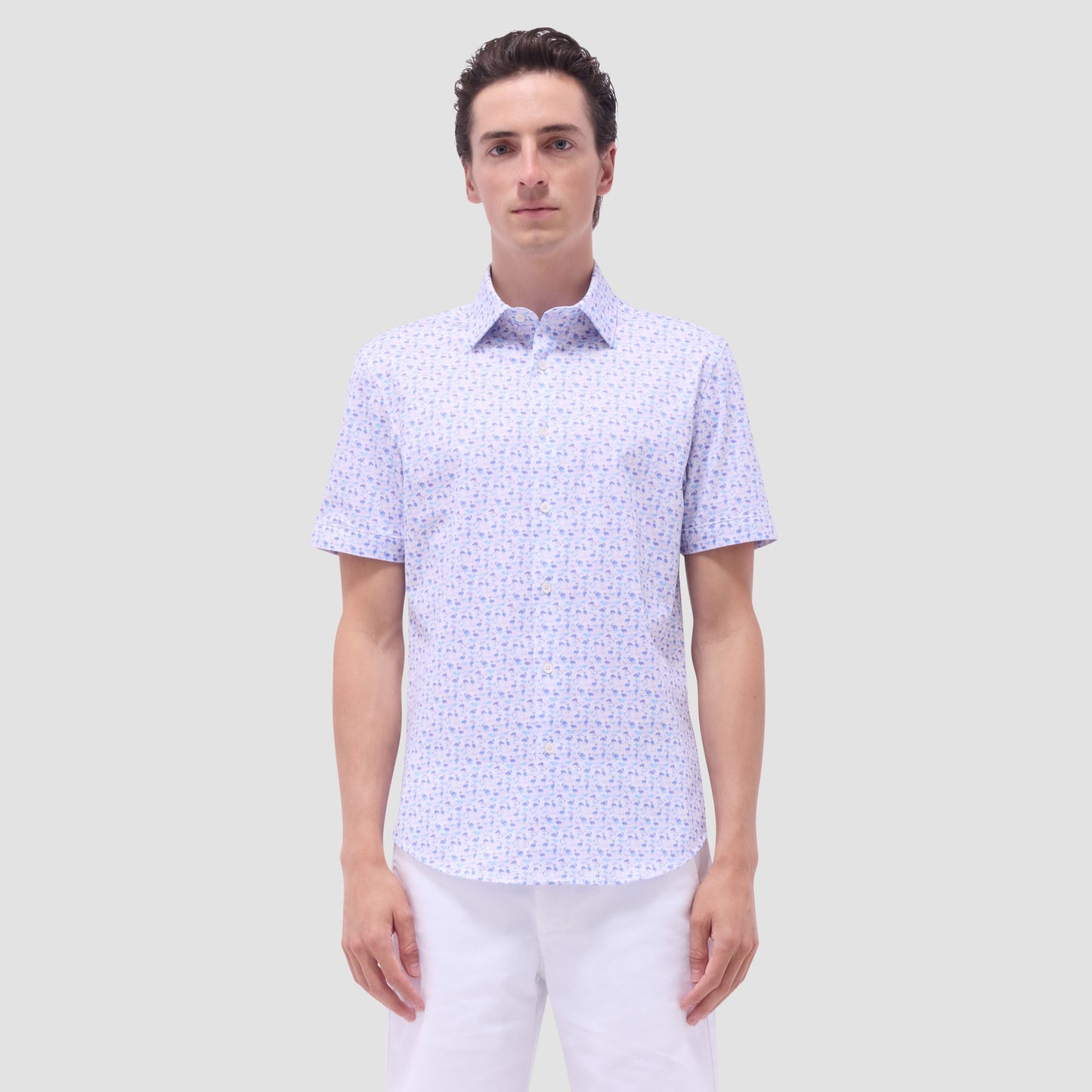 Bugatchi Miles Flamingo OoohCotton® Short-Sleeve Shirt Pink