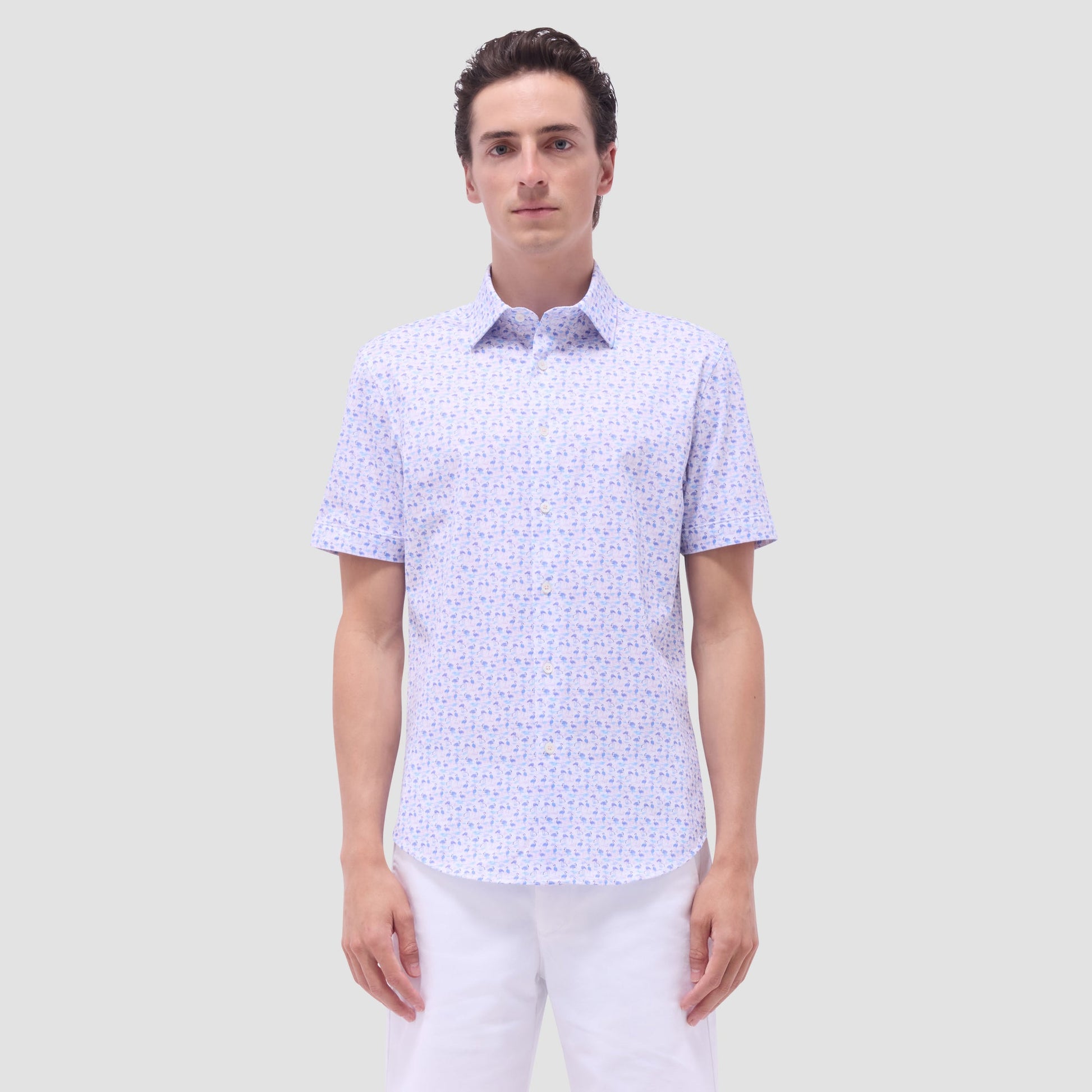 Bugatchi Miles Flamingo OoohCotton® Short-Sleeve Shirt Pink