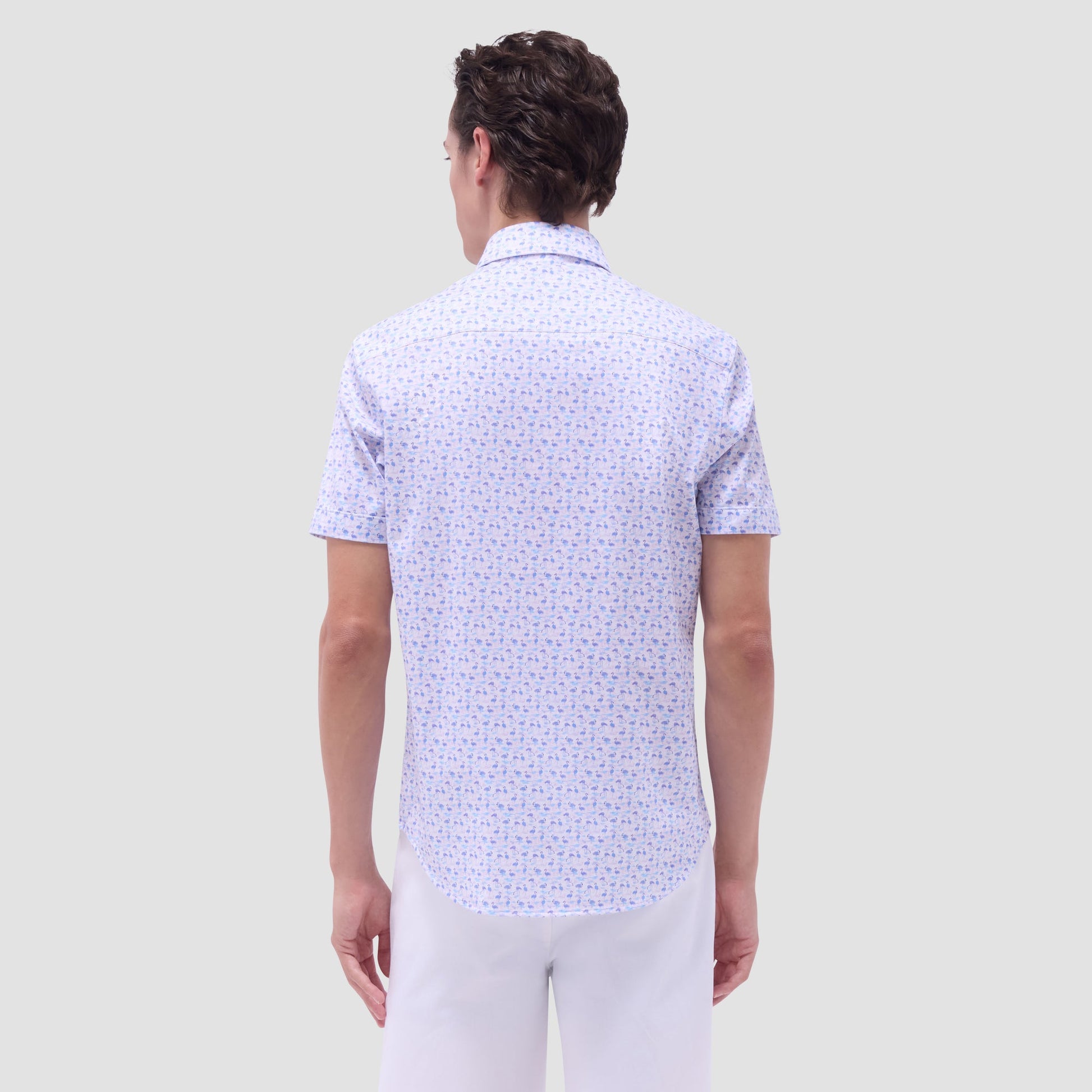 Bugatchi Miles Flamingo OoohCotton® Short-Sleeve Shirt Pink