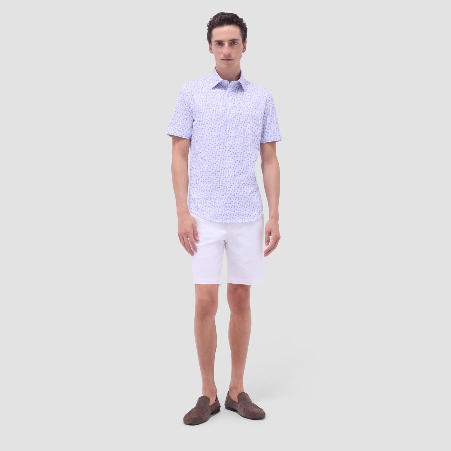 Bugatchi Miles Flamingo OoohCotton® Short-Sleeve Shirt Pink
