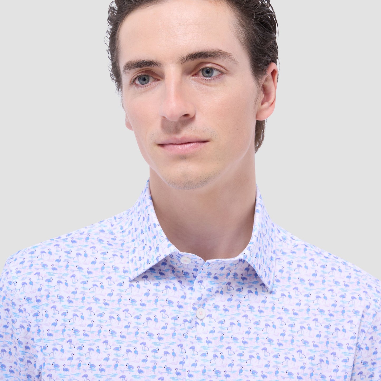 Bugatchi Miles Flamingo OoohCotton® Short-Sleeve Shirt Pink