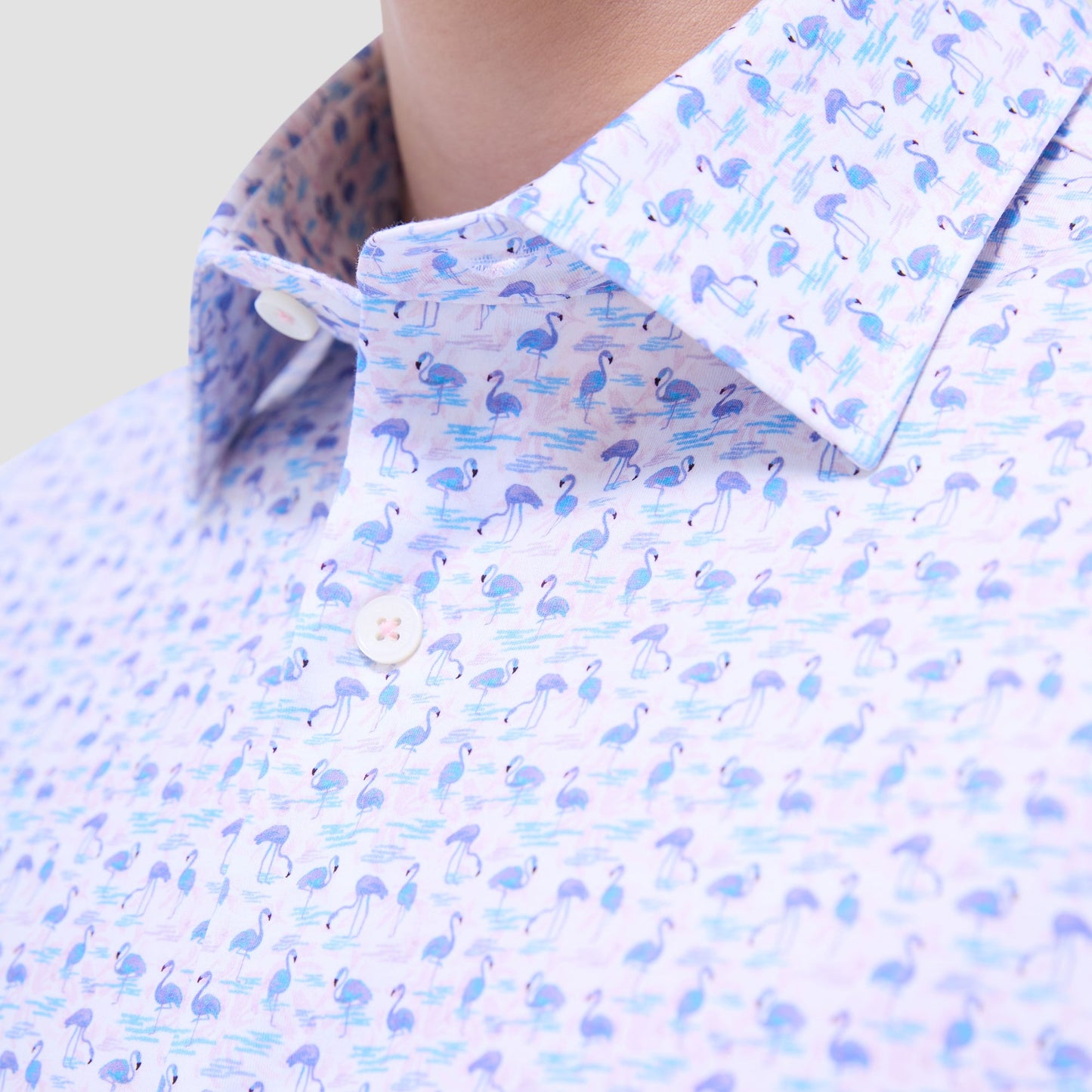 Bugatchi Miles Flamingo OoohCotton® Short-Sleeve Shirt Pink