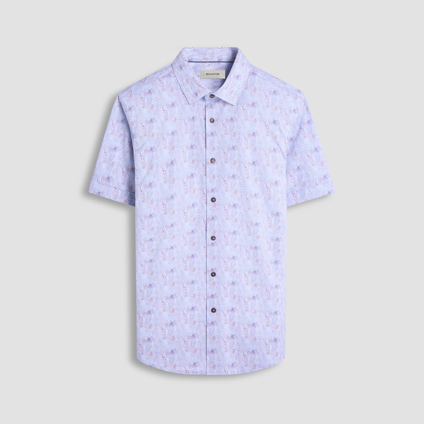 Bugatchi Miles Leaf Print OoohCotton® Short-Sleeve Shirt Air Blue