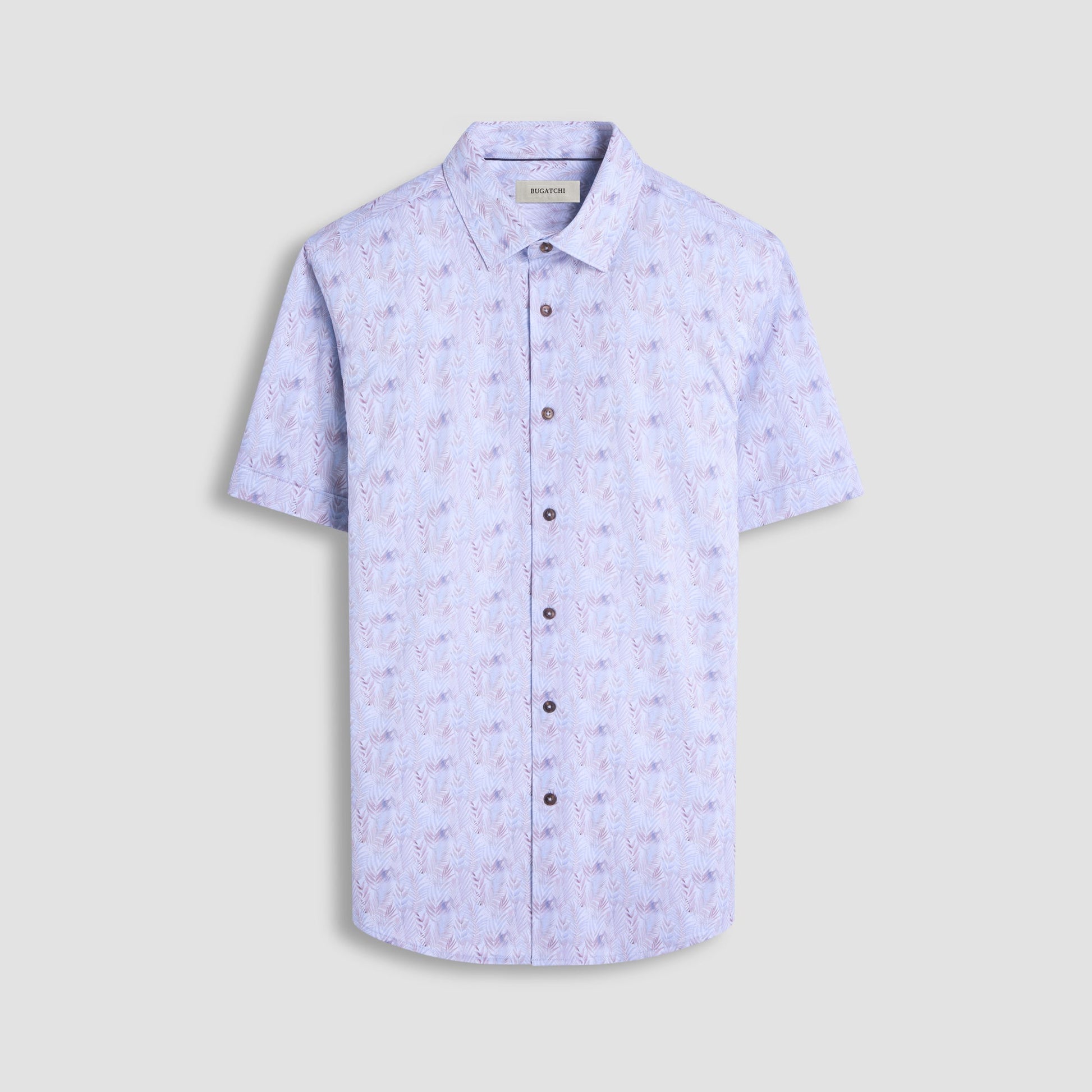 Bugatchi Miles Leaf Print OoohCotton® Short-Sleeve Shirt Air Blue