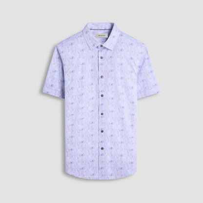 Bugatchi Miles Leaf Print OoohCotton® Short-Sleeve Shirt Air Blue