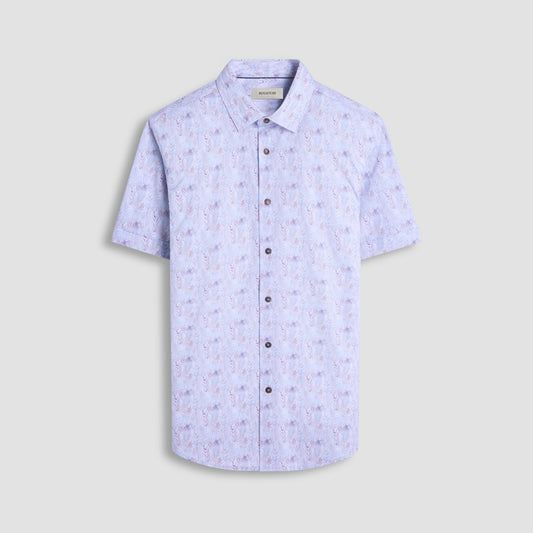 Bugatchi Miles Leaf Print OoohCotton® Short-Sleeve Shirt Air Blue