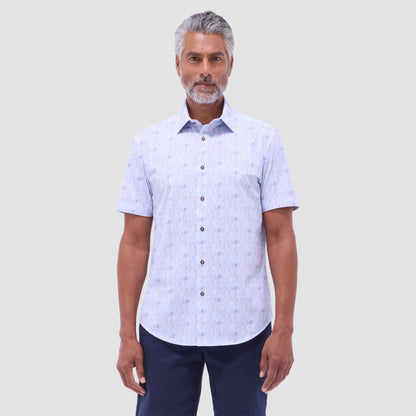 Bugatchi Miles Leaf Print OoohCotton® Short-Sleeve Shirt Air Blue