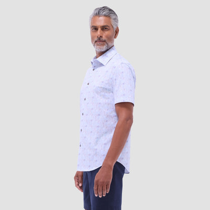 Bugatchi Miles Leaf Print OoohCotton® Short-Sleeve Shirt Air Blue