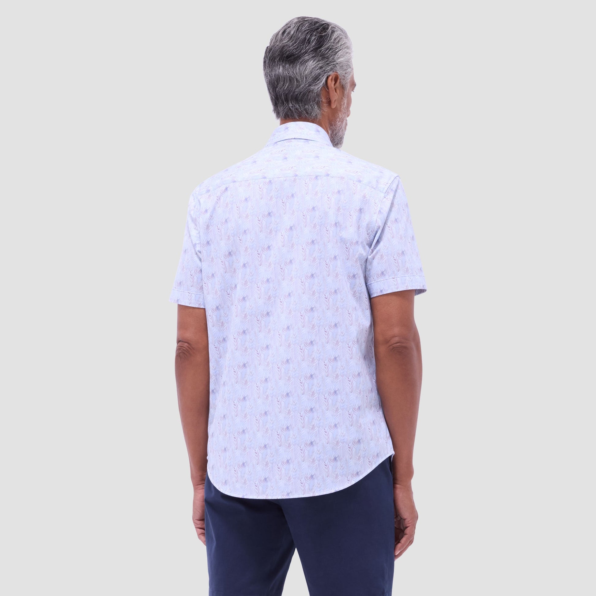 Bugatchi Miles Leaf Print OoohCotton® Short-Sleeve Shirt Air Blue