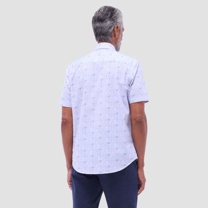 Bugatchi Miles Leaf Print OoohCotton® Short-Sleeve Shirt Air Blue