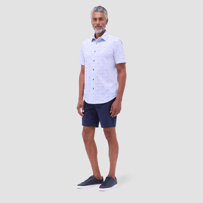 Bugatchi Miles Leaf Print OoohCotton® Short-Sleeve Shirt Air Blue