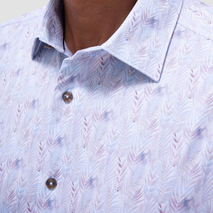 Bugatchi Miles Leaf Print OoohCotton® Short-Sleeve Shirt Air Blue