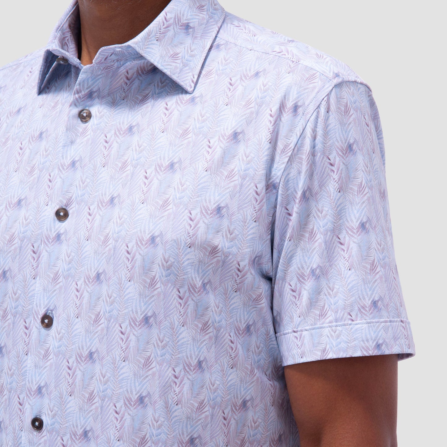 Bugatchi Miles Leaf Print OoohCotton® Short-Sleeve Shirt Air Blue