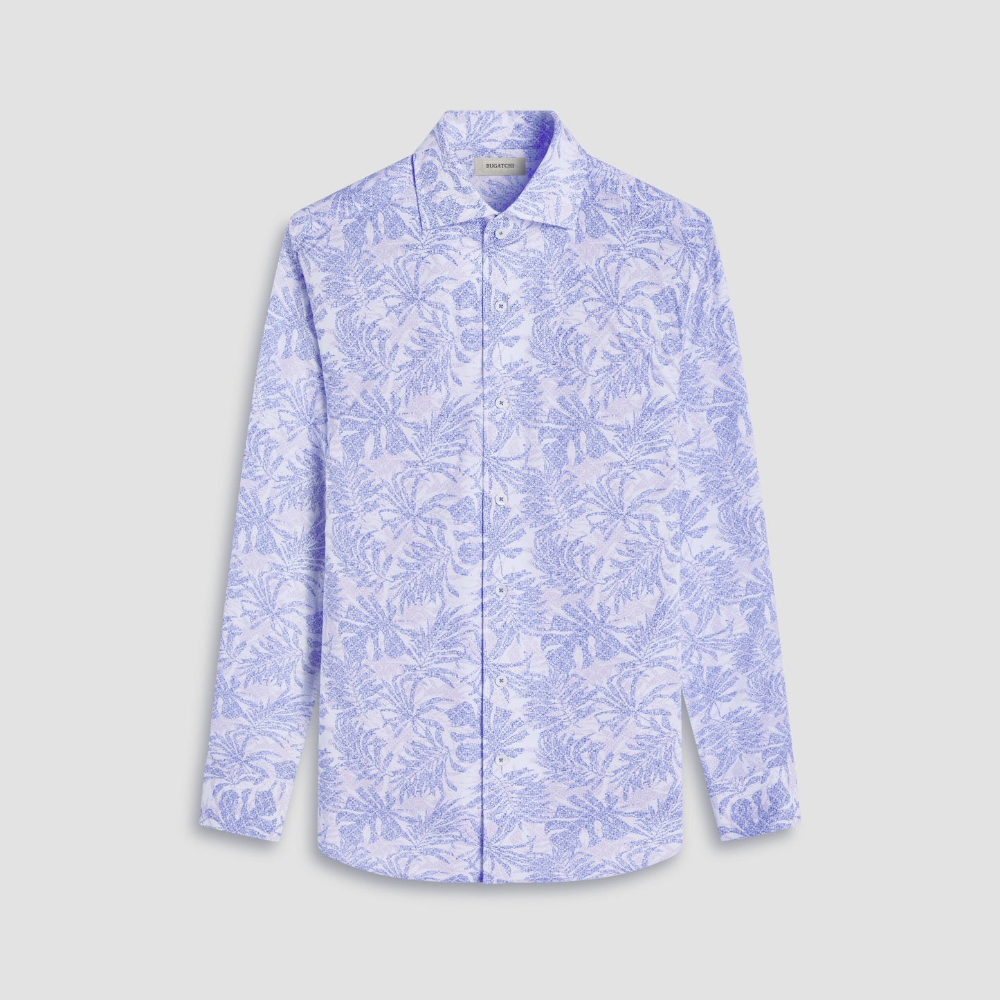 Bugatchi Devon Leaf Print OoohCotton® Shirt Air Blue