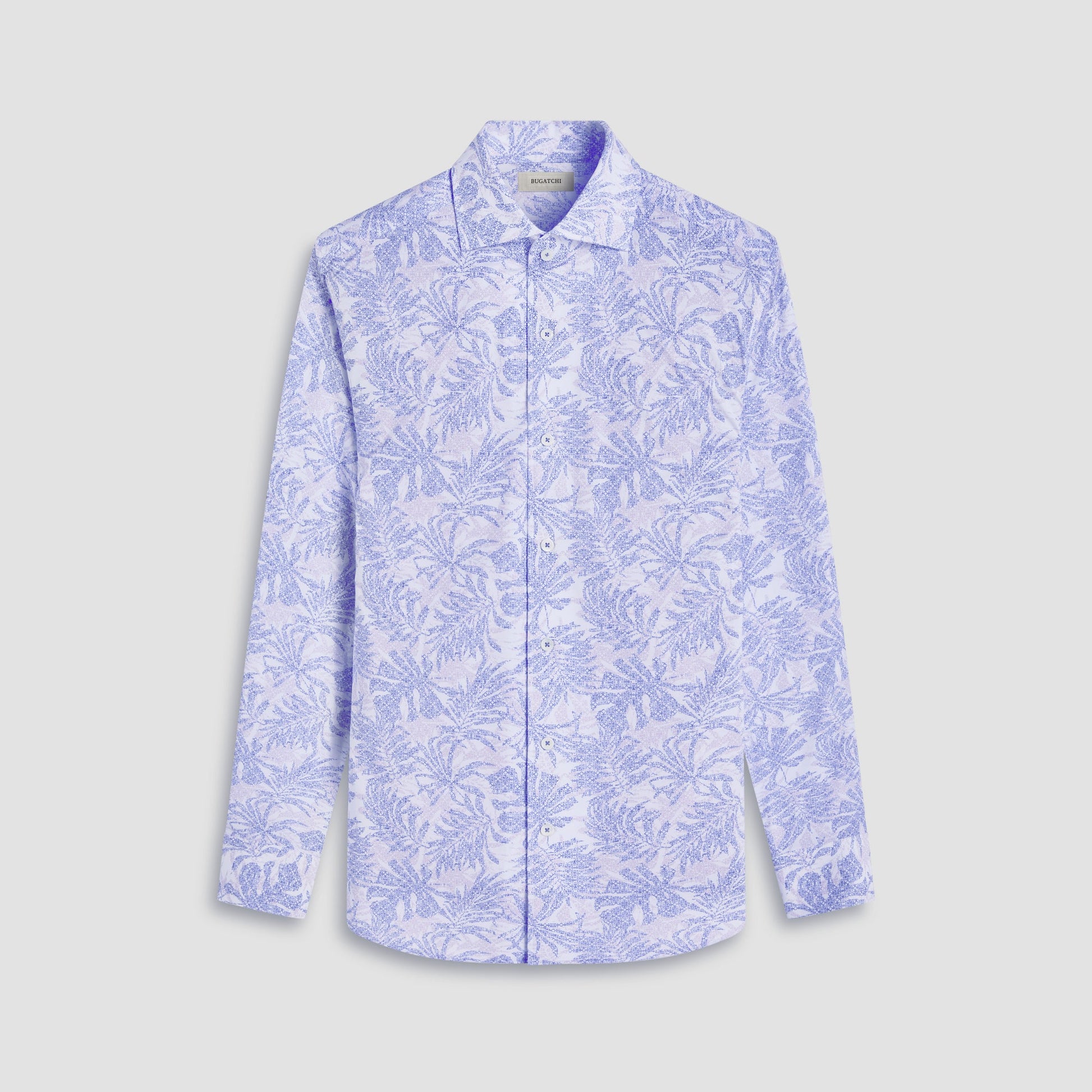 Bugatchi Devon Leaf Print OoohCotton® Shirt Air Blue