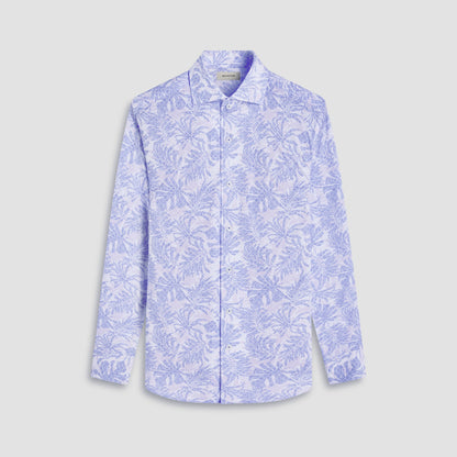 Bugatchi Devon Leaf Print OoohCotton® Shirt Air Blue