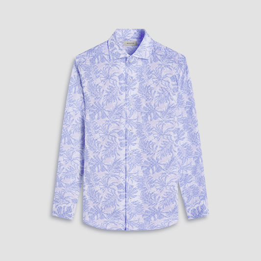 Bugatchi Devon Leaf Print OoohCotton® Shirt Air Blue