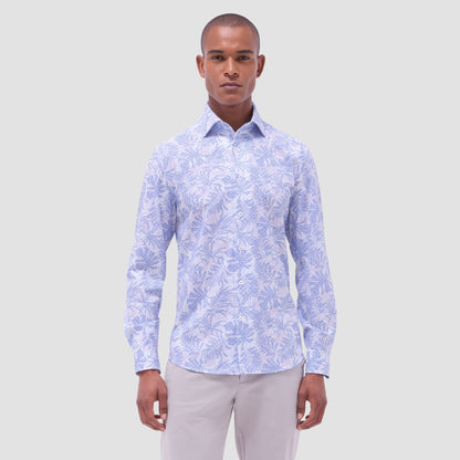 Bugatchi Devon Leaf Print OoohCotton® Shirt Air Blue
