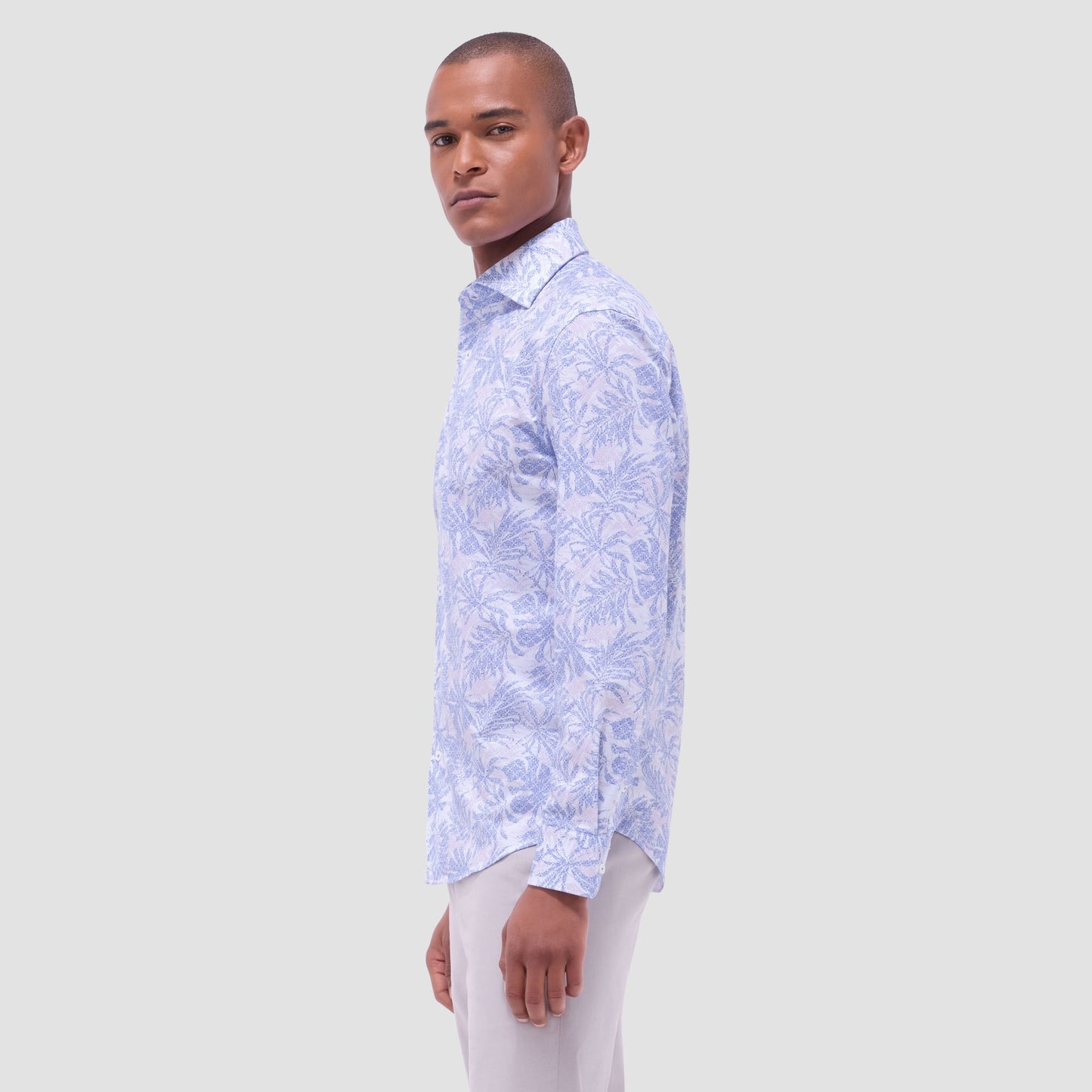 Bugatchi Devon Leaf Print OoohCotton® Shirt Air Blue