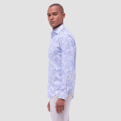 Bugatchi Devon Leaf Print OoohCotton® Shirt Air Blue