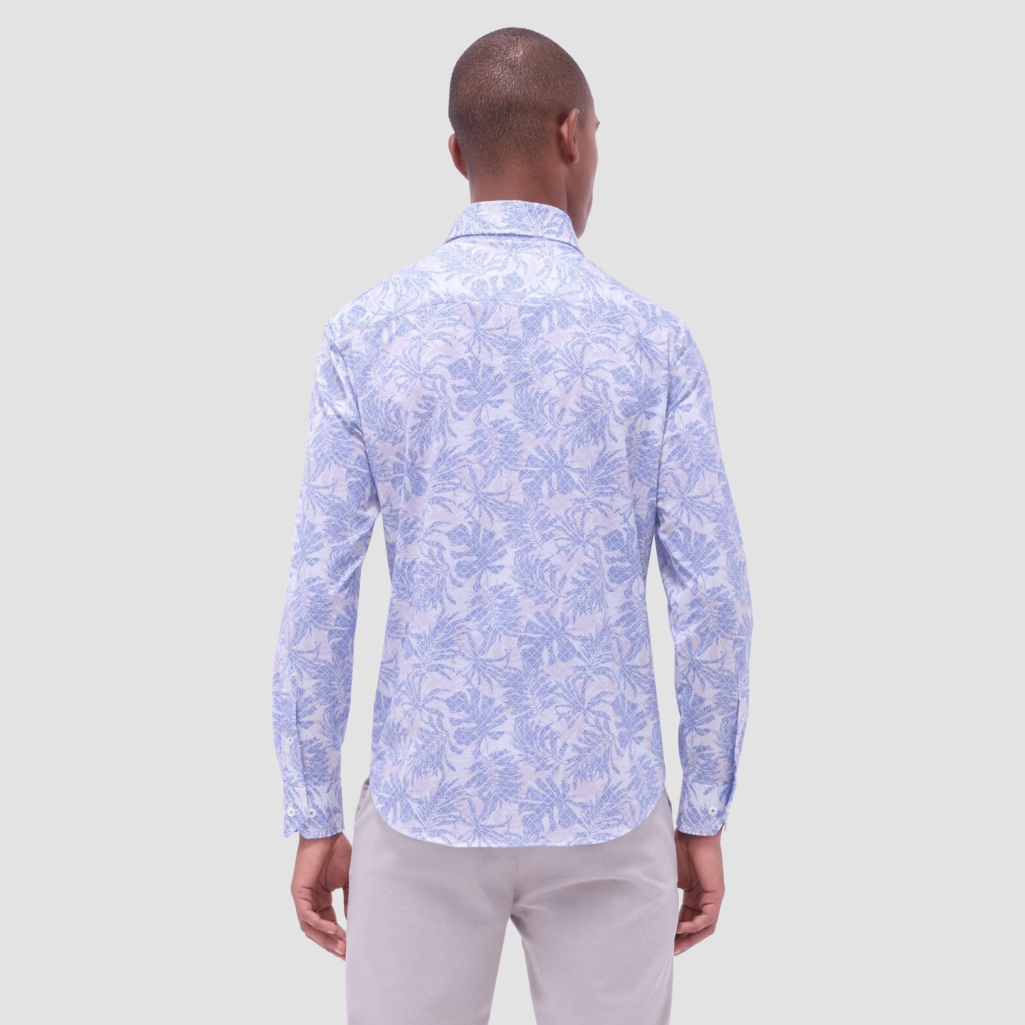 Bugatchi Devon Leaf Print OoohCotton® Shirt Air Blue