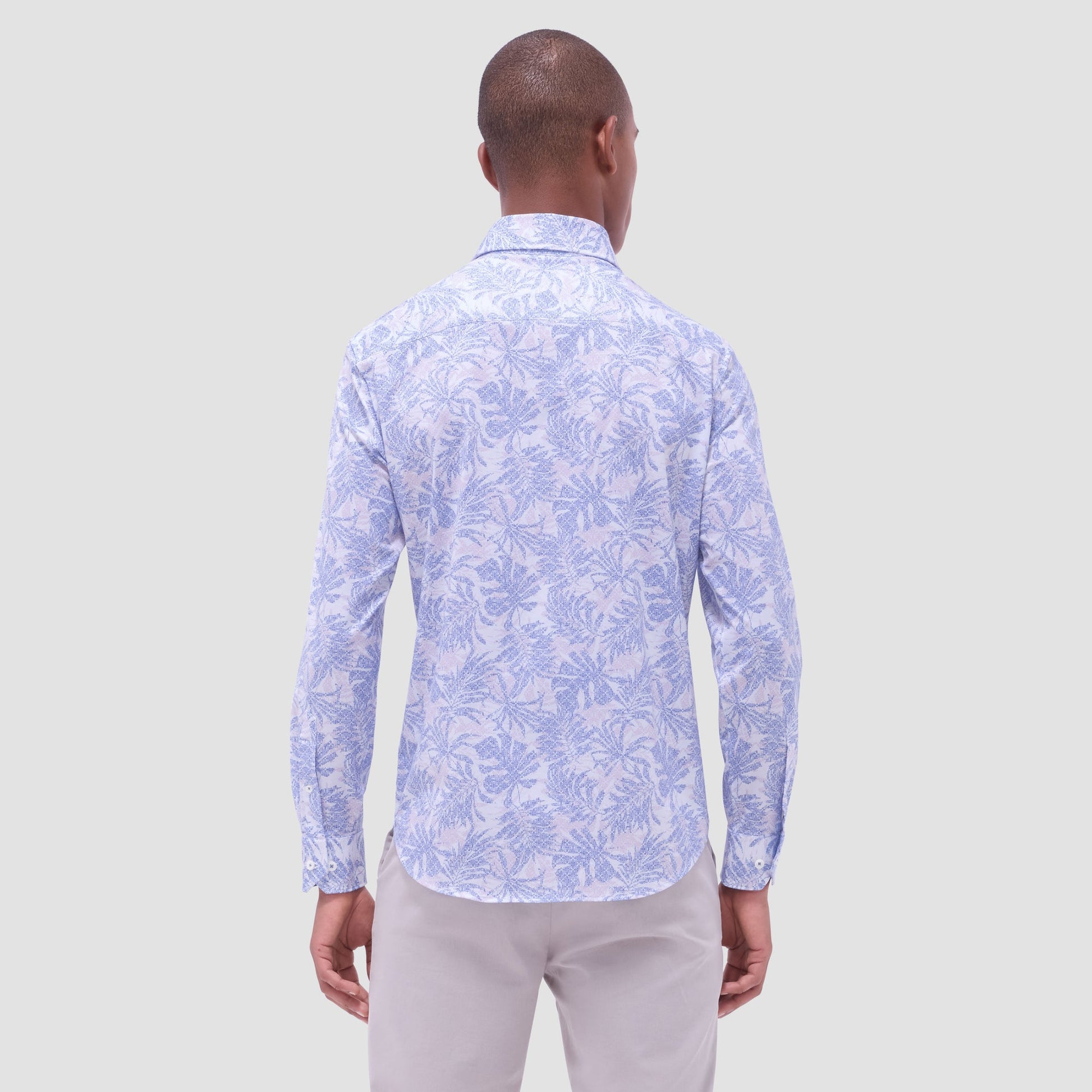 Bugatchi Devon Leaf Print OoohCotton® Shirt Air Blue