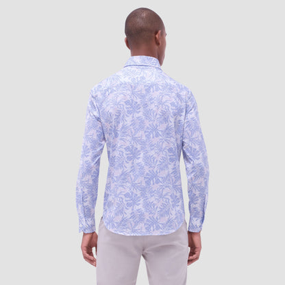 Bugatchi Devon Leaf Print OoohCotton® Shirt Air Blue
