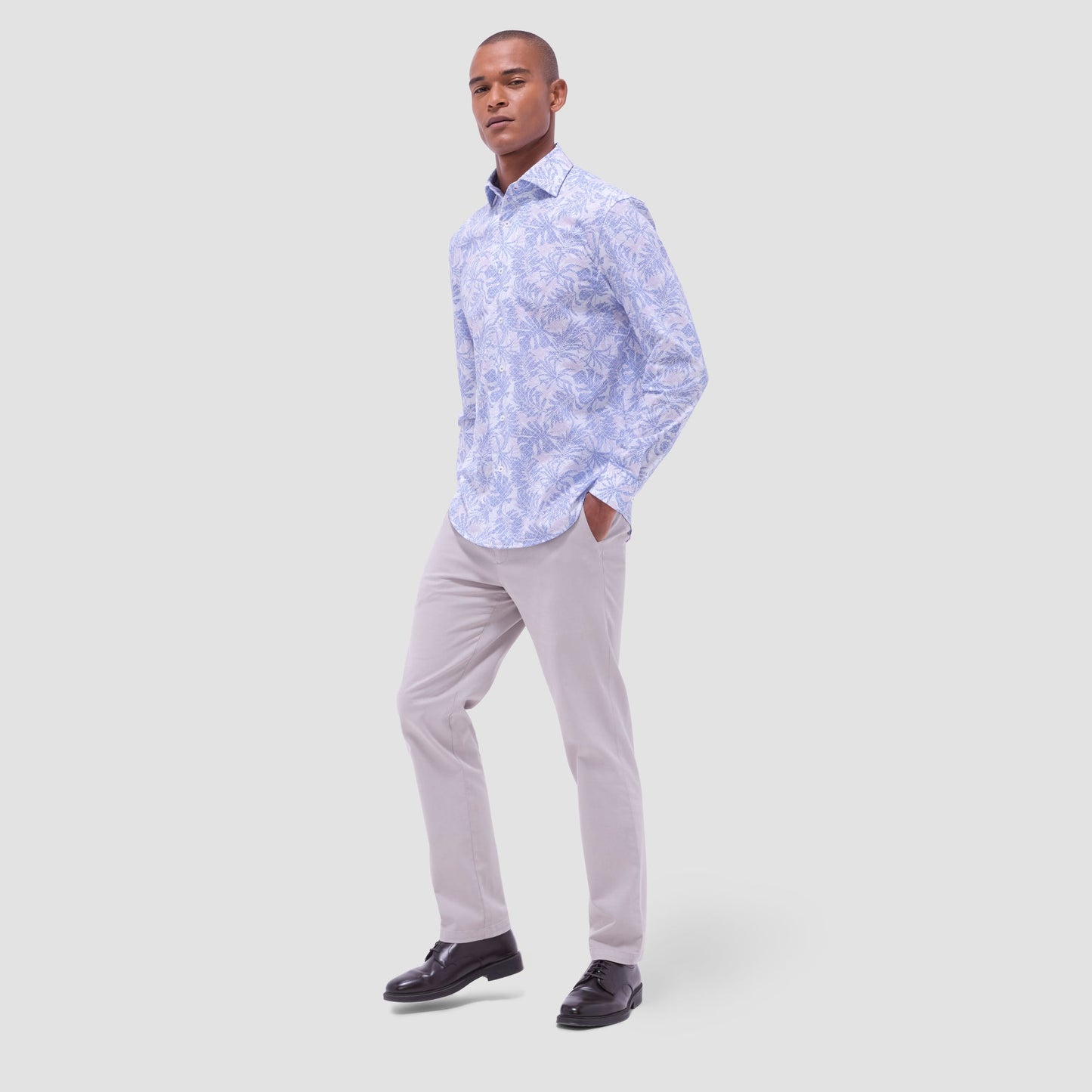 Bugatchi Devon Leaf Print OoohCotton® Shirt Air Blue
