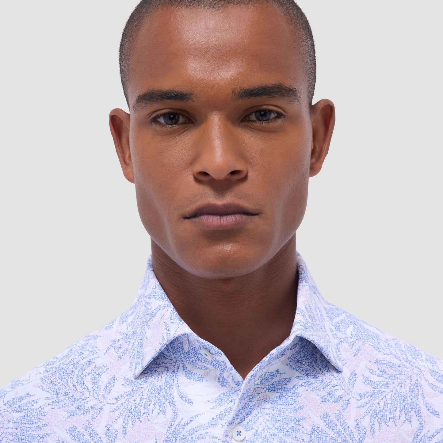 Bugatchi Devon Leaf Print OoohCotton® Shirt Air Blue