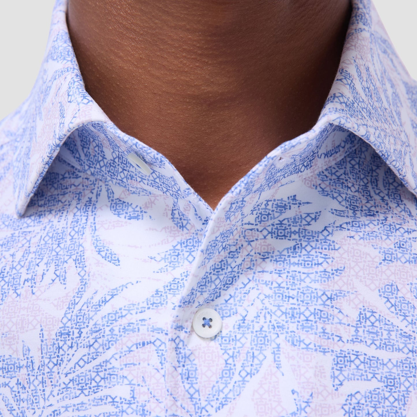 Bugatchi Devon Leaf Print OoohCotton® Shirt Air Blue
