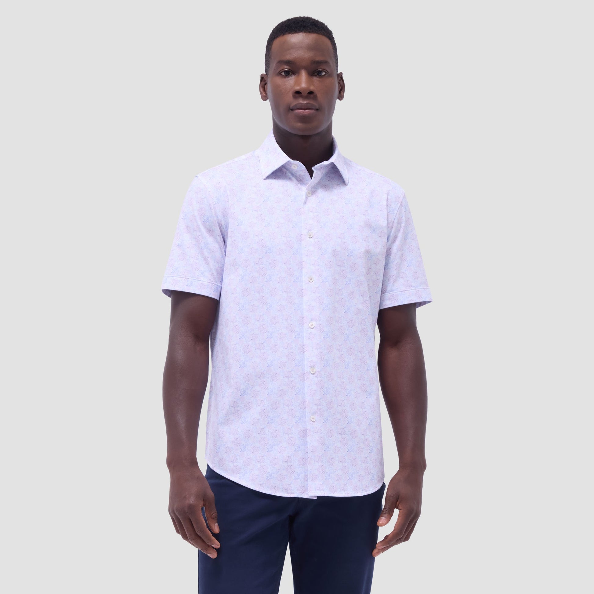 Bugatchi Miles Floral OoohCotton® Short-Sleeve Shirt Dusty Pink