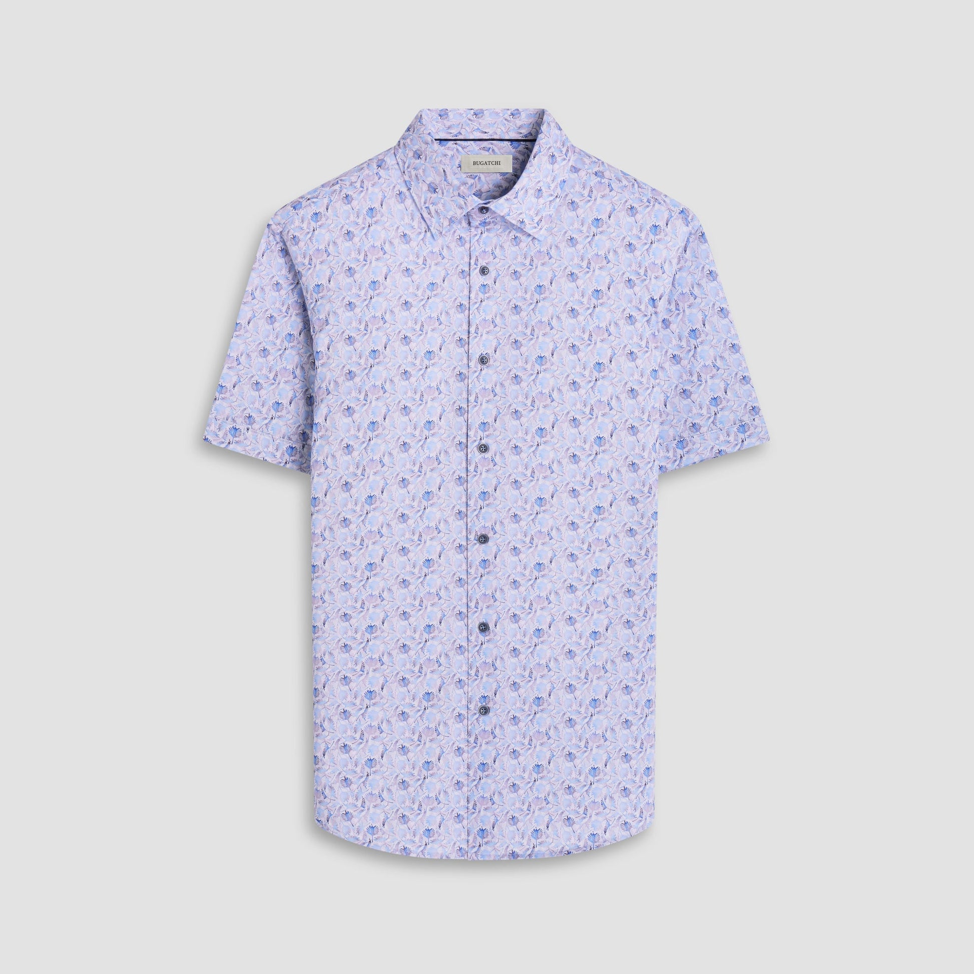 Bugatchi Miles Leaf Print OoohCotton® Short-Sleeve Shirt Air Blue